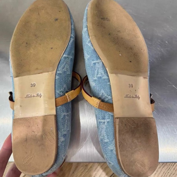 Louis Vuitton Blue Denim Flats with Tan Strap - Picture 6 of 6